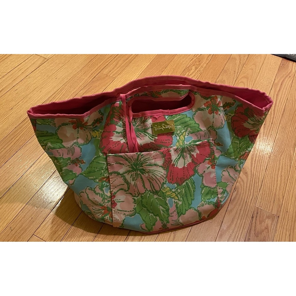 Lilly Pulitzer Pink Green Print Open Cooler Tote With Bottle Opener Insulated